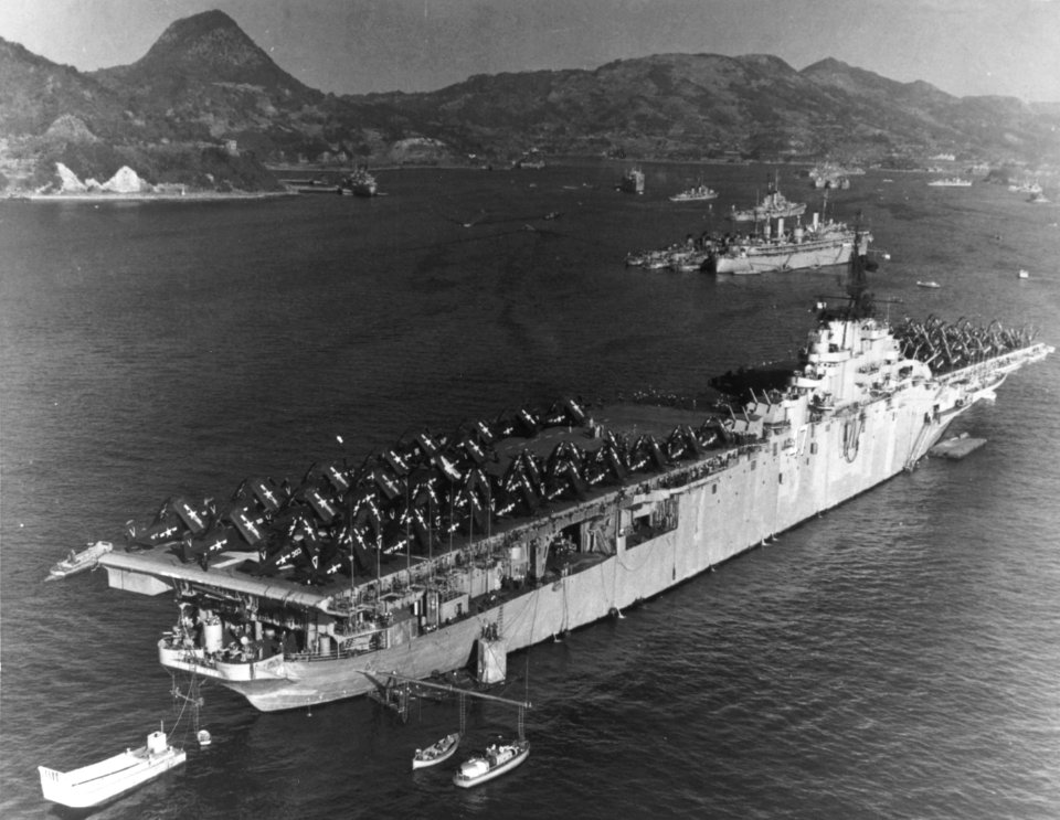 USS Philippine Sea (CV-47) moored at Sasebo in January 1951