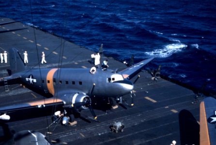 USS Philippine Sea (CV-47) transporting Douglas R4D aircraft to Antarctica, 8 January 1947 (80-G-K-7623)