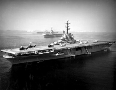 USS Philippine Sea (CVS-47), USS Bennington (CVA-20) and USS Shangri-La (CVA-38) off Long Beach, circa in 1956 (NNAM.1996.488.114.038)