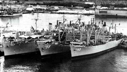 USS Piedmont (AD-17), USS Vega (AF-59) and USS Zelima (AF-49) docked at Naval Station Subic Bay, Philippines, in 1969