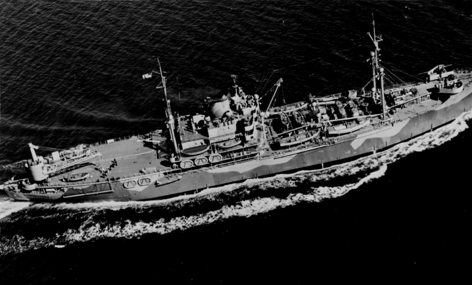 USS Pocomoke (AV-9) underway at sea, circa in 1942 (NH 43513)