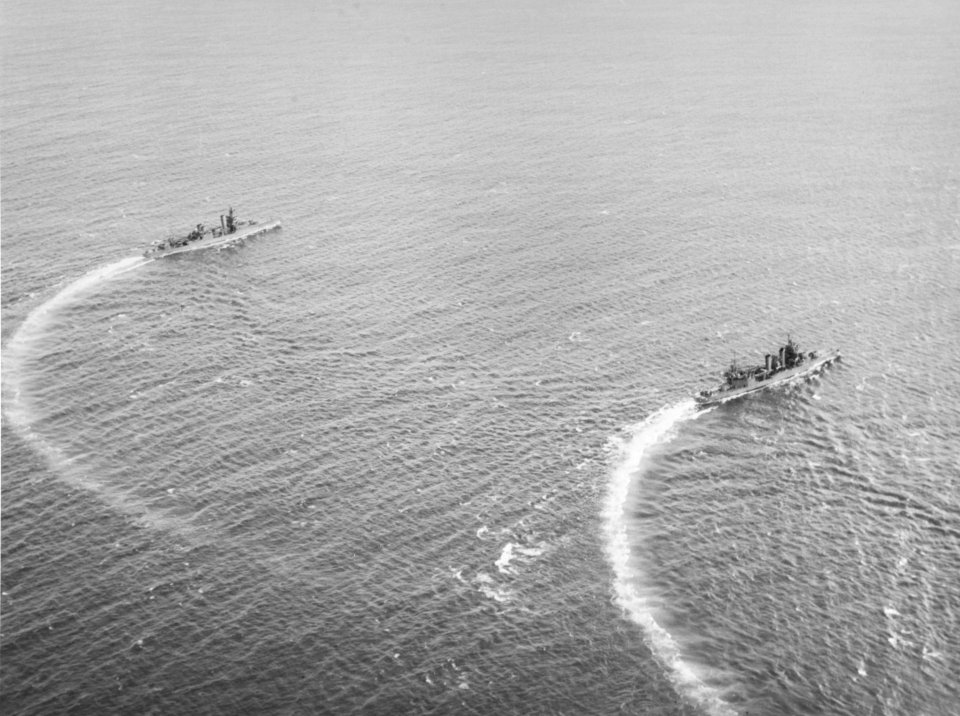 USS Portland (CA-33) and USS San Francisco (CA-38) underway off Hawaii on 10 July 1942