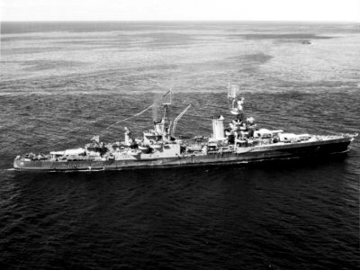 USS Portland (CA-33) at sea in the Panama area on 12 October 1945