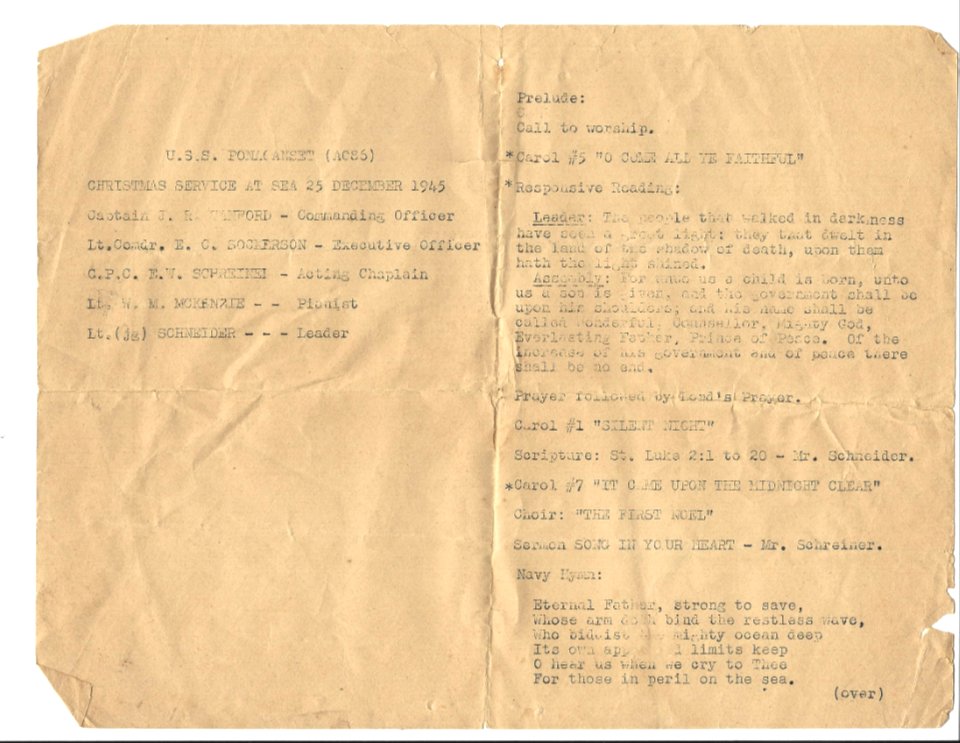 USS Ponaganset Christmas at Sea 1945 program (inside)