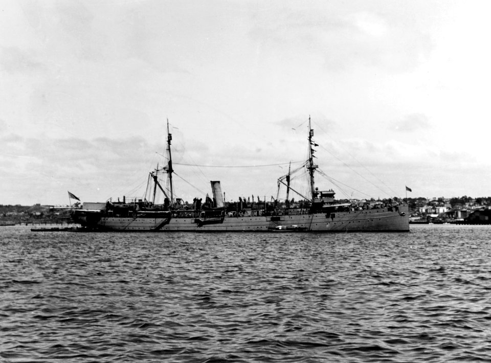 USS Prairie (AD-5) at anchor off San Diego, circa in 1920 (NH 69424)