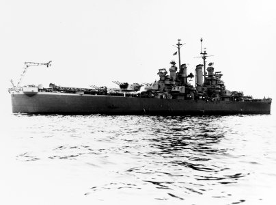 USS Portsmouth (CL-102) off Newport News in June 1945