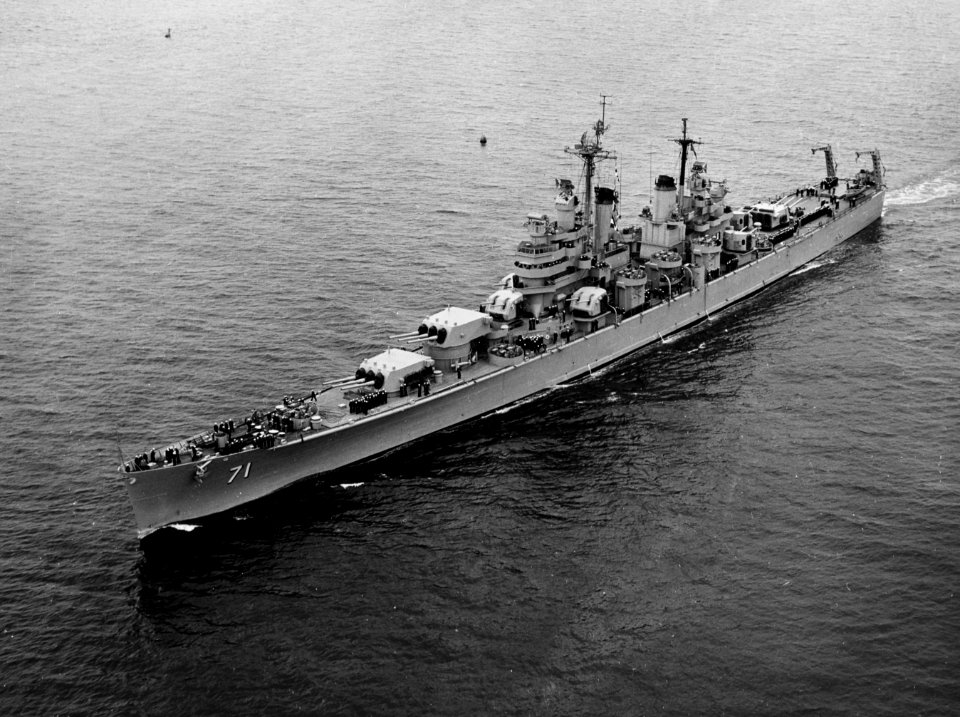 USS Quincy (CA-71) underway in the Pacific Ocean 1952-54