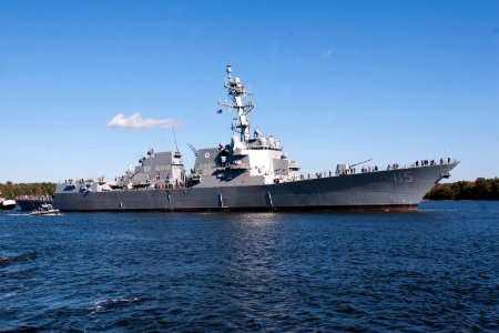 USS Rafael Peralta (DDG-15) leaving for builder's sea trials US Navy 161017-N-DM751-001