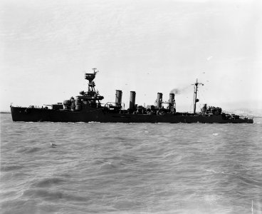 USS Raleigh (CL-7) off the Mare Island Naval Shipyard on 6 July 1942 (19-N-30915)