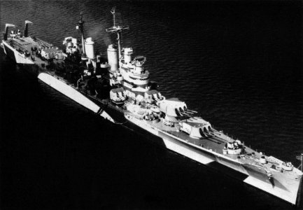 USS Quincy (CA-71) at anchor in early 1944