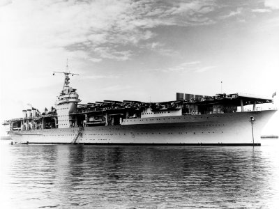 USS Ranger (CV-4) anchored in Guantanamo Bay on 10 November 1939