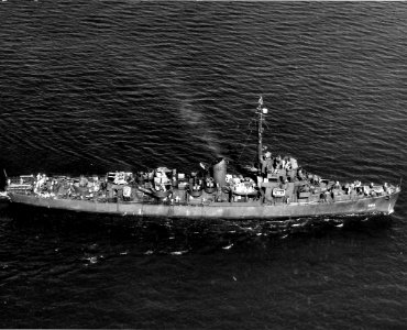 USS Rhodes (DE-384) underway in the Atlantic Ocean on 29 May 1945