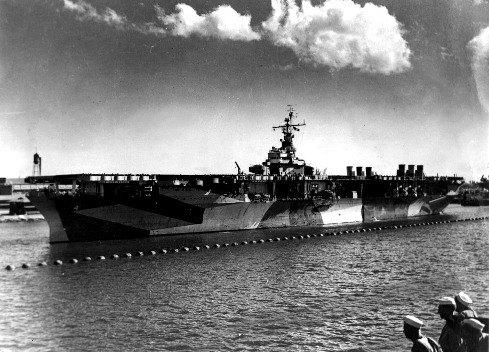 USS Ranger (CV-4) at Pearl Harbor, in 1944 (NNAM.1996.488.013.029)