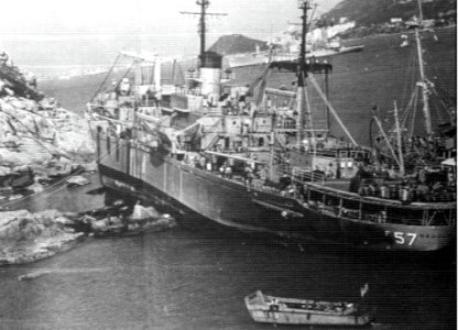 USS Regulus (AF-57) aground in Hong Kong, in 1971 photo