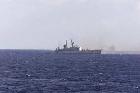 USS Reeves (CG-24) as a target ship off the coast of Queensland, Australia, on 31 May 2001