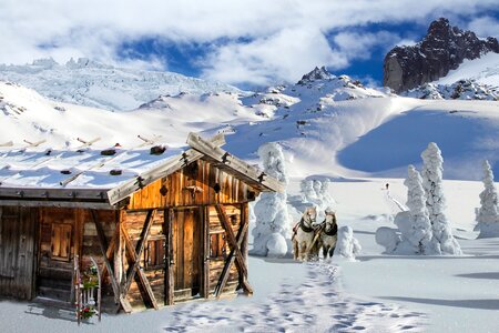 Wintry snowy hut