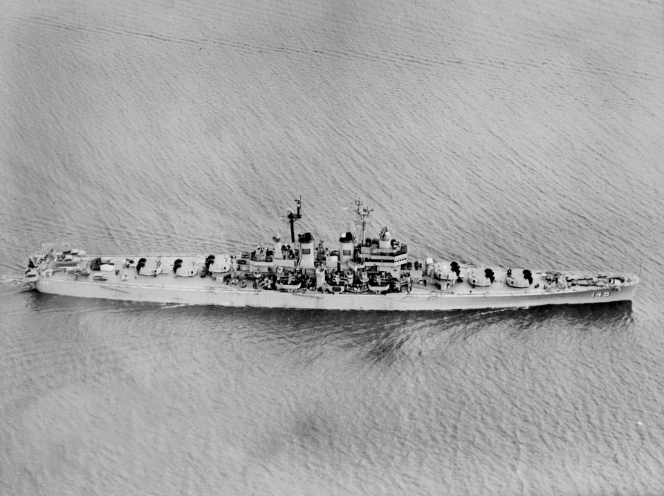 USS Roanoke (CL-145) underway in January 1950
