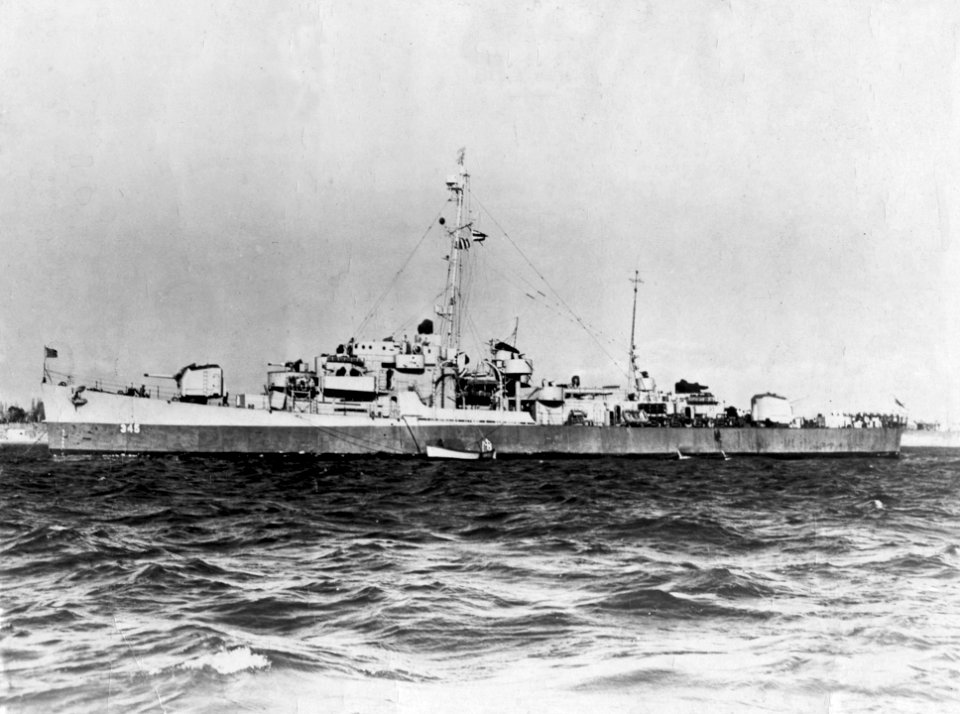 USS Robert Brazier (DE-345) at anchor, circa in 1945 (UA 571.69)