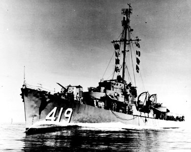 USS Robert F. Keller (DE-419) underway at sea, circa the early 1950s (NH 85807)