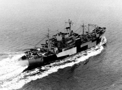USS Riverside (APA-102) underway at sea on 21 December 1944 (80-G-294171)