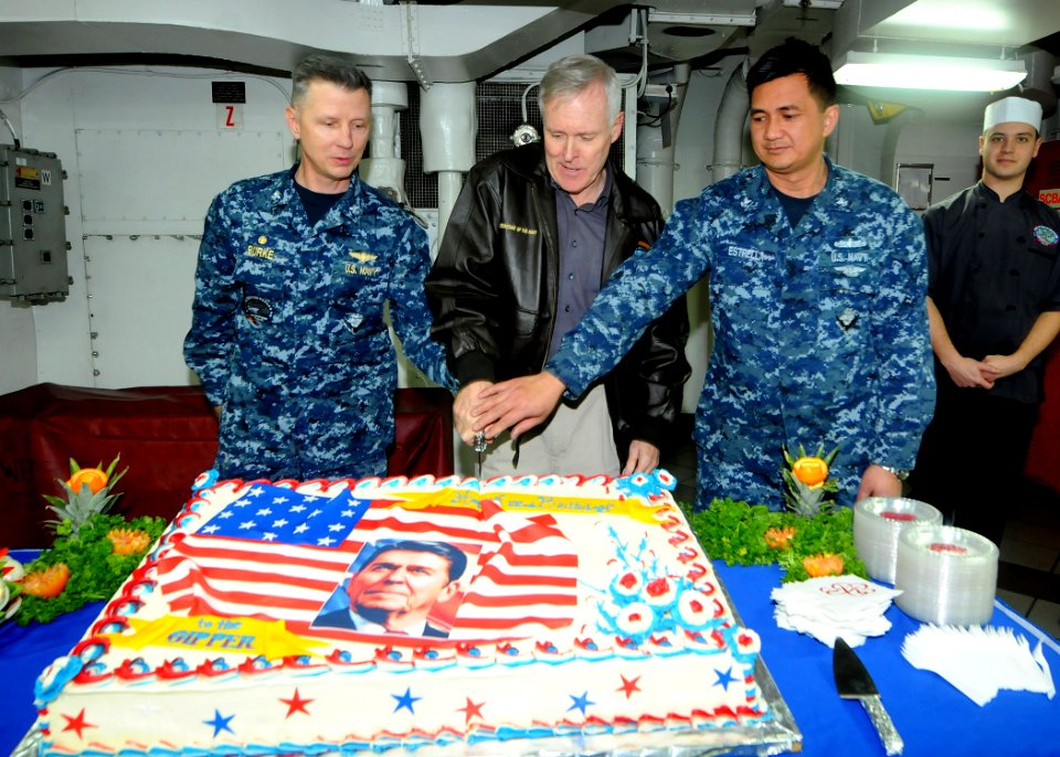 USS Ronald Reagan celebrates its namesake's birthday. (8454502958)