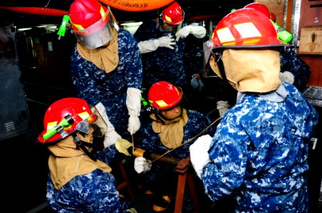 USS Ronald Reagan sailors conduct damage control drill 120512-N-MZ733-099
