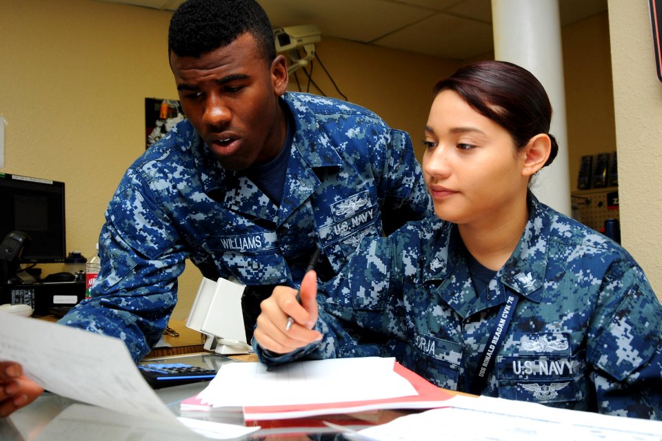 USS Ronald Reagan sailors process purchases 120921-N-EC099-043