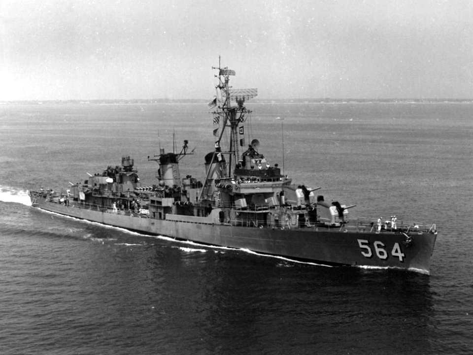USS Rowe (DD-564) underway at sea, circa in the mid-1950s
