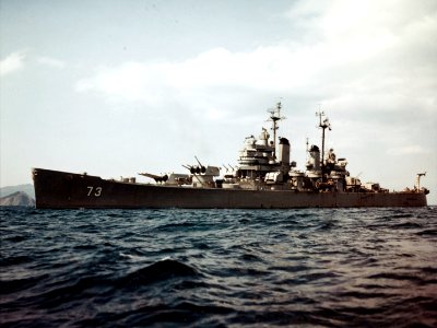 USS Saint Paul (CA-73) off Wonsan, Korea, 20 April 1951 (80-K-11868) photo