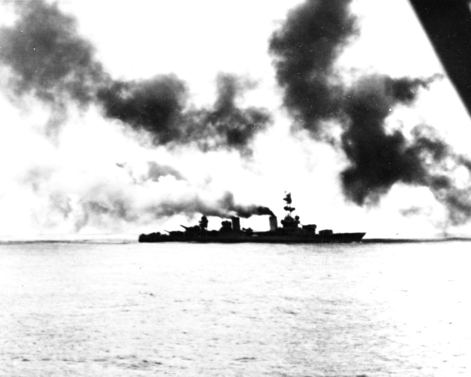 USS Salt Lake City (CA-25) in action during the Battle of the Komandorski Islands on 26 March 1943 (80-G-73827)