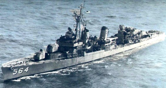 USS Rowe (DD-564) underway at sea, in the 1950s