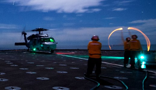 USS Rushmore conducts deck landing qualifications. (16208746340)