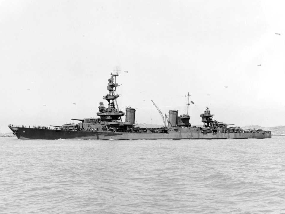 USS Salt Lake City (CA-25) off the Mare Island Naval Shipyard on 10 May 1943 (19-N-47574)