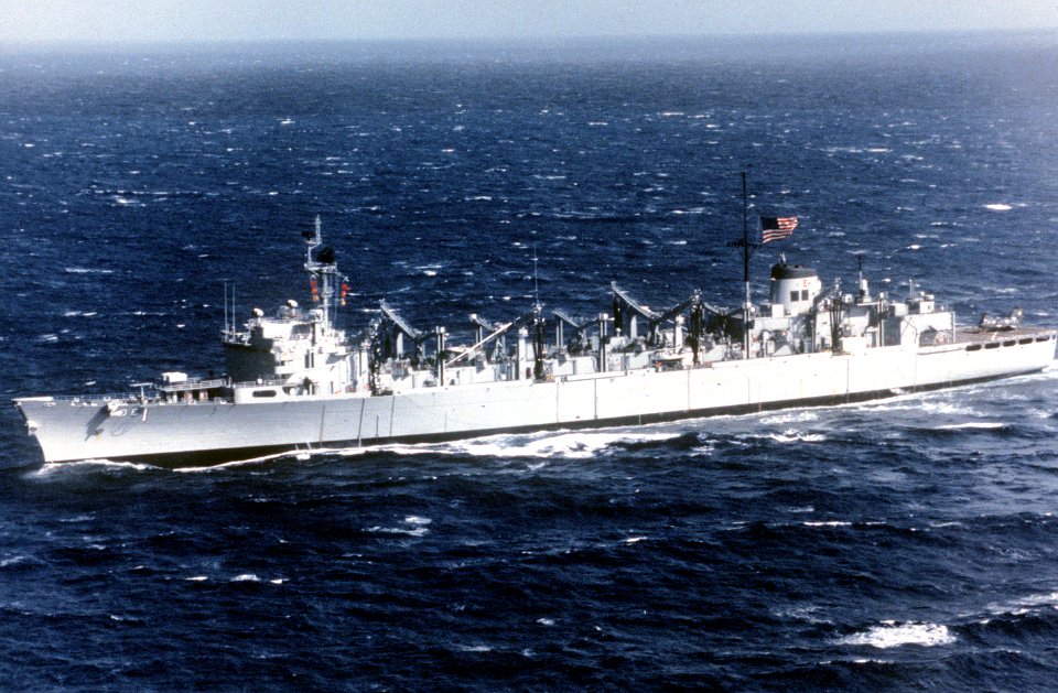 USS Sacramento (AOE-1) underway at sea on 1 December 1988