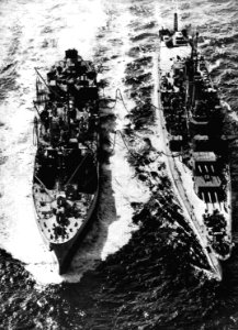 USS Salamonie (AO-26) refuels USS Newport News (CA-148) in 1950