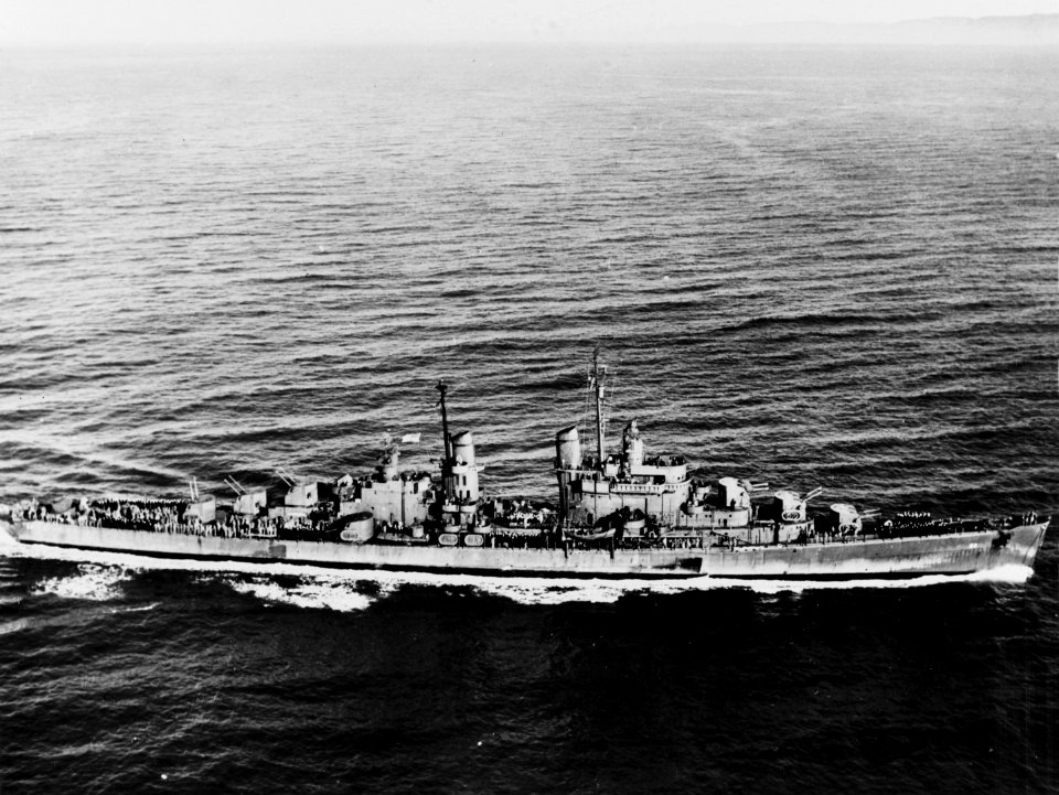 USS San Diego (CL-53) underway on 8 March 1944 (NH 97825)