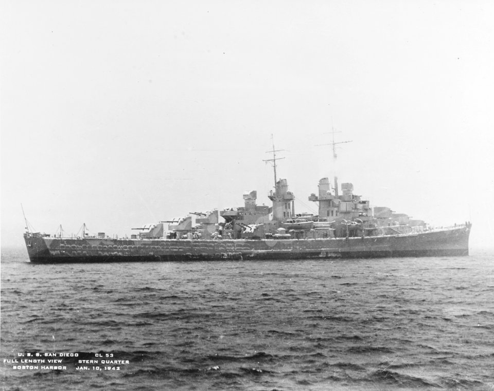 USS San Diego (CL-53) in Boston Harbor on 10 January 1942 (19-N-27236)