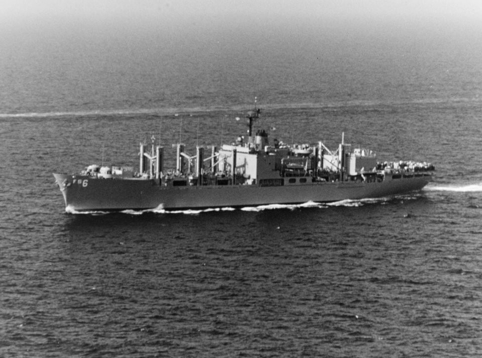 USS San Diego (AFS-6) underway in the Atlantic Ocean on 15 August 1975