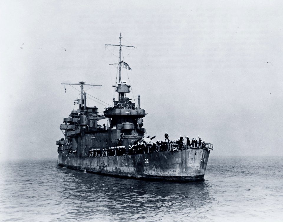 USS San Francisco (CA-38) returns to San Francisco on 12 December 1942 (80-G-40250)