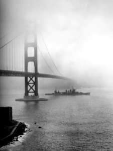 USS San Francisco (CA-38) enters San Francisco Bay, December 1942