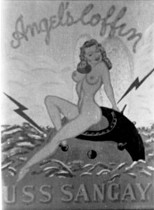 USS Sangay (AE-10) motto painting, circa 1943