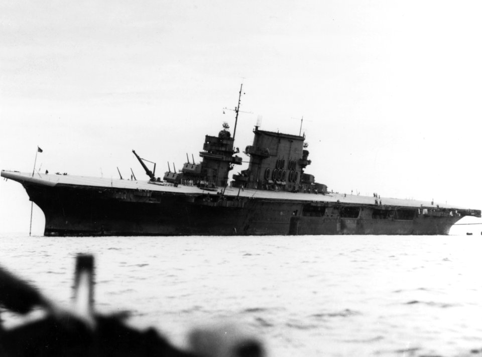 USS Saratoga (CV-3) under repair at Tongatabu in Septermber 1942