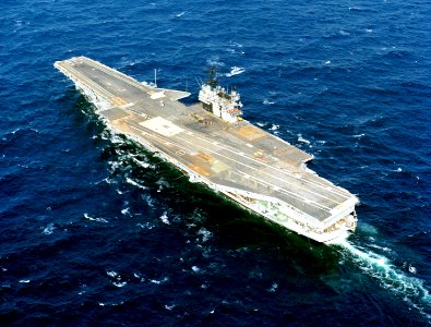 USS Saratoga (CV-60) at sea in October 1982