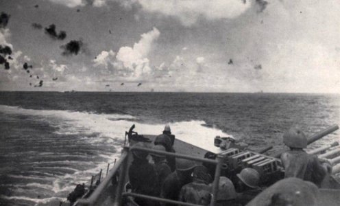 USS San Juan (CL-54) underway during the Battle of the Santa Cruz Islands on 26 October 1942