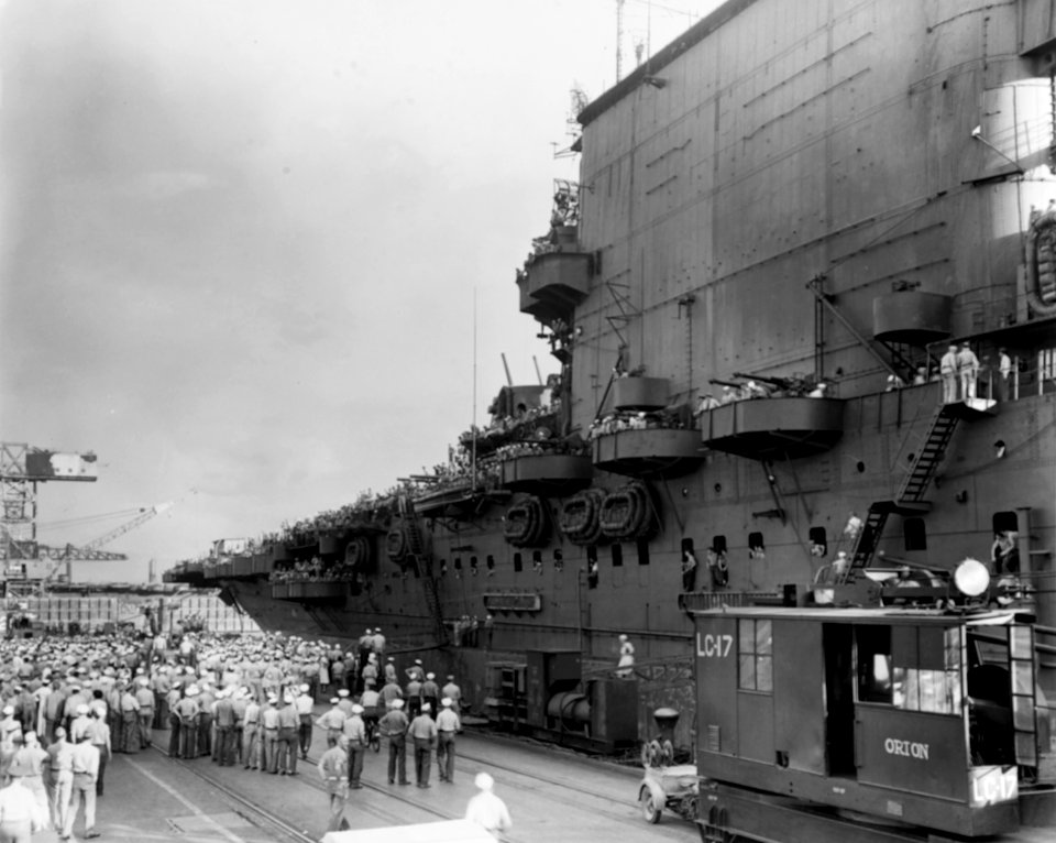 USS Saratoga (CV-3) at Pearl Harbor on 10 September 1945 (80-G-351676)