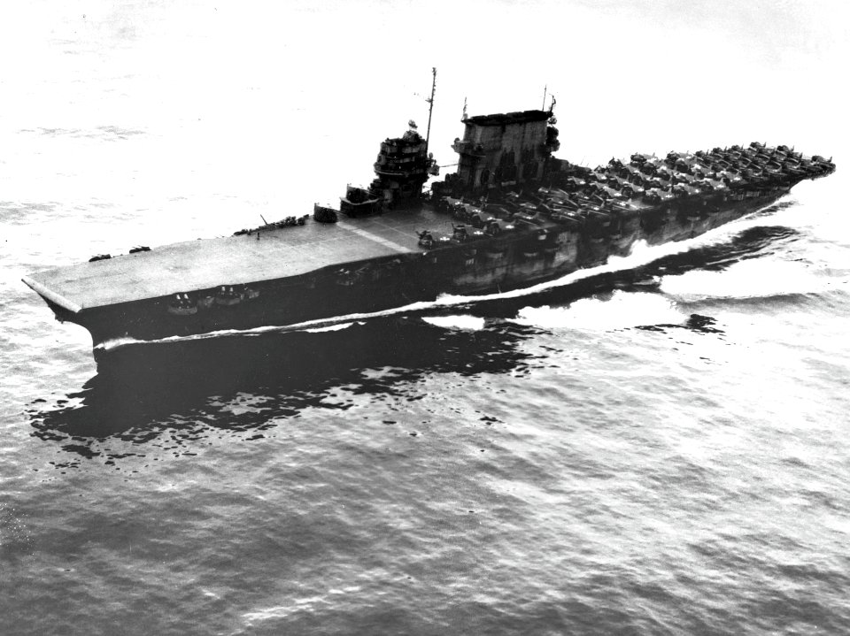 USS Saratoga (CV-3) underway at sea on 16 June 1944 (NNAM.1996.488.012.021)