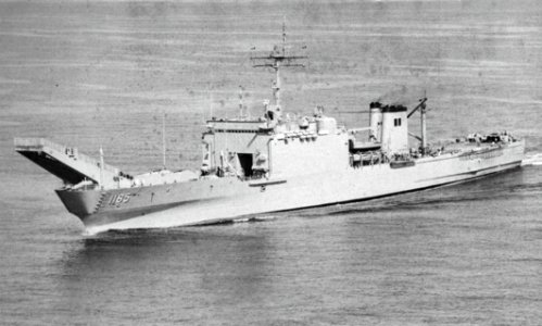 USS Schenectady (LST-1185) underway at sea, in 1984 photo