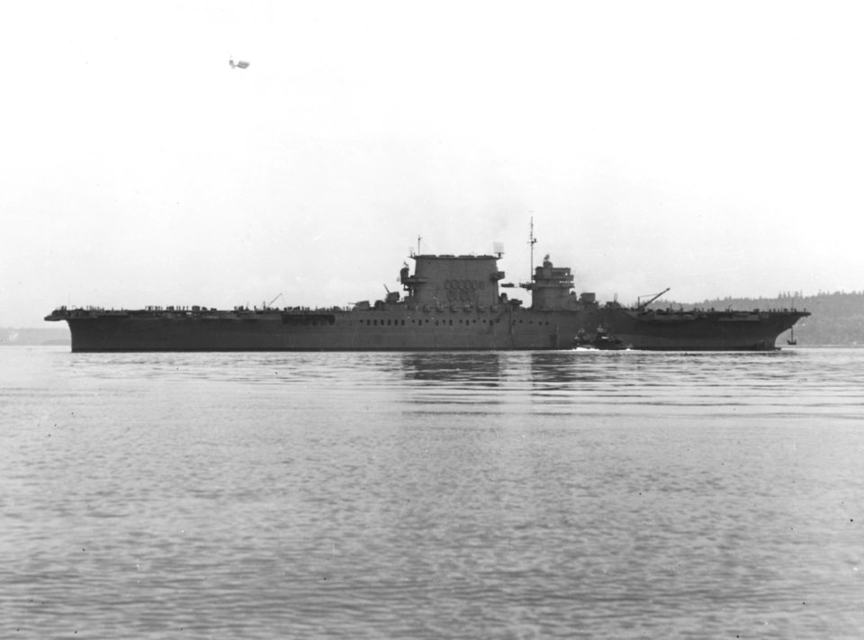 USS Saratoga (CV-3) off the Puget Sound Naval Shipyard on 14 May 1942