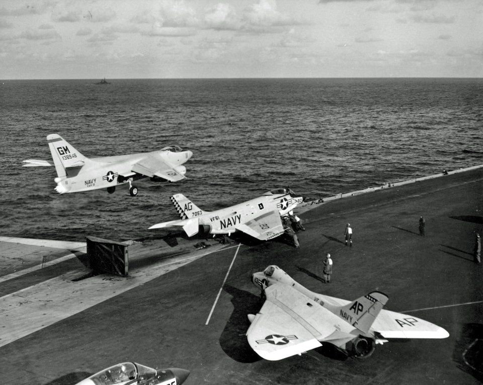USS Saratoga CVA-60 launching Ops Strikeback 1957