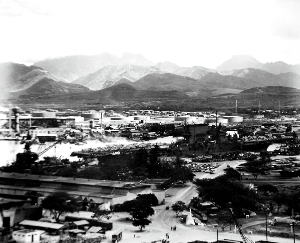 USS Saratoga (CV-3) at Pearl Harbor, circa in January 1944 (80-G-221102)